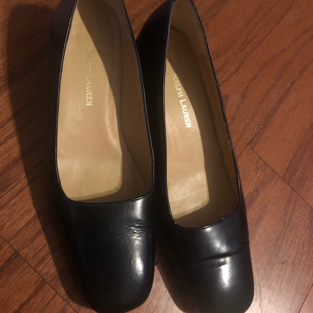 2 inch Leather Black Low Heel Shoes